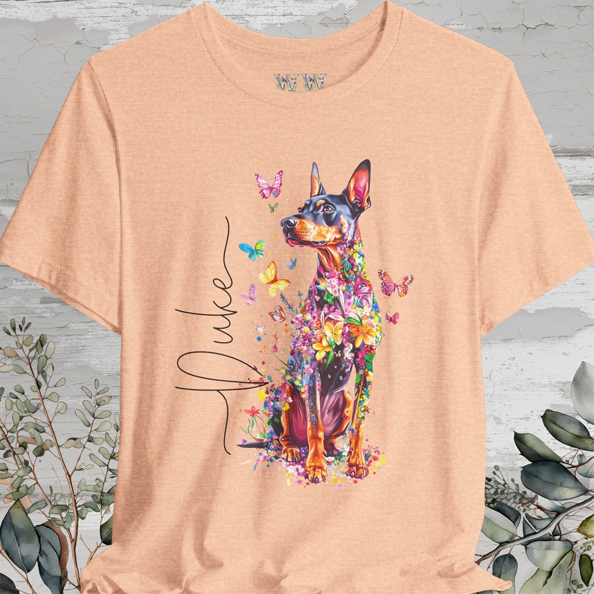 Doberman Pinscher Floral personalized T shirt