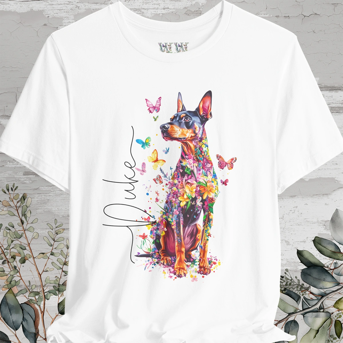 Doberman Pinscher Floral personalized T shirt