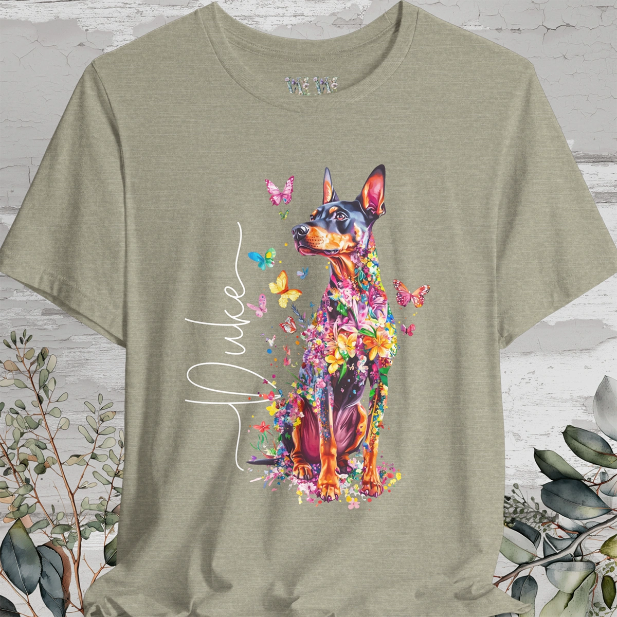 Doberman Pinscher Floral personalized T shirt