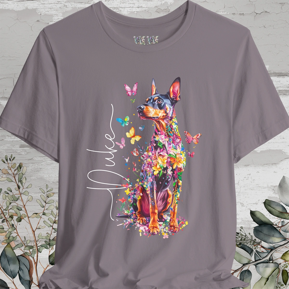 Doberman Pinscher Floral personalized T shirt