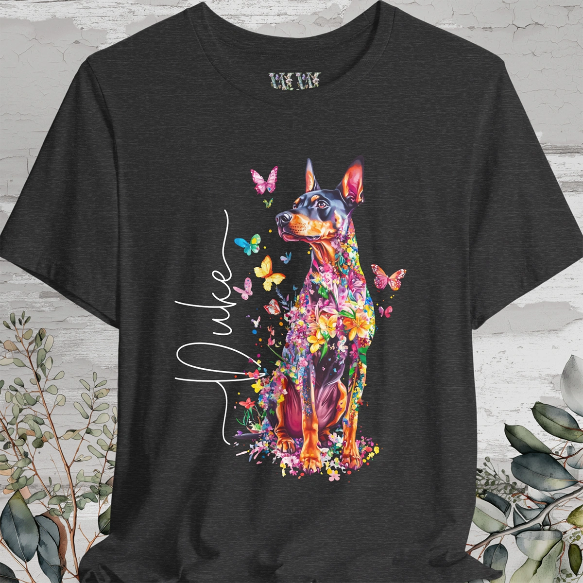 Doberman Pinscher Floral personalized T shirt