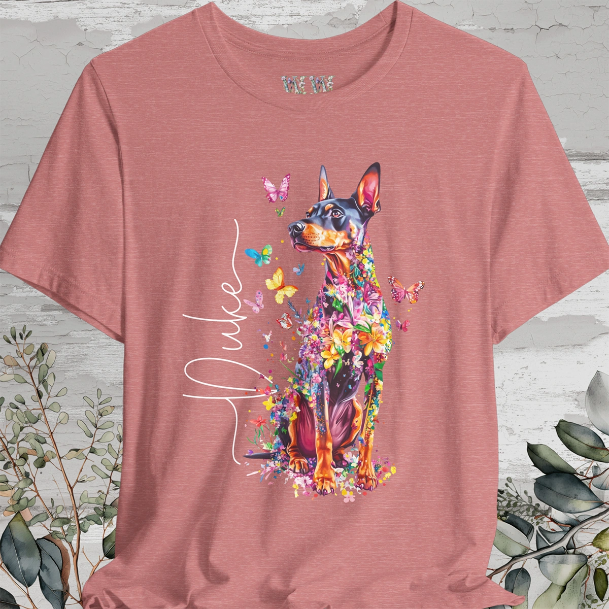 Doberman Pinscher Floral personalized T shirt