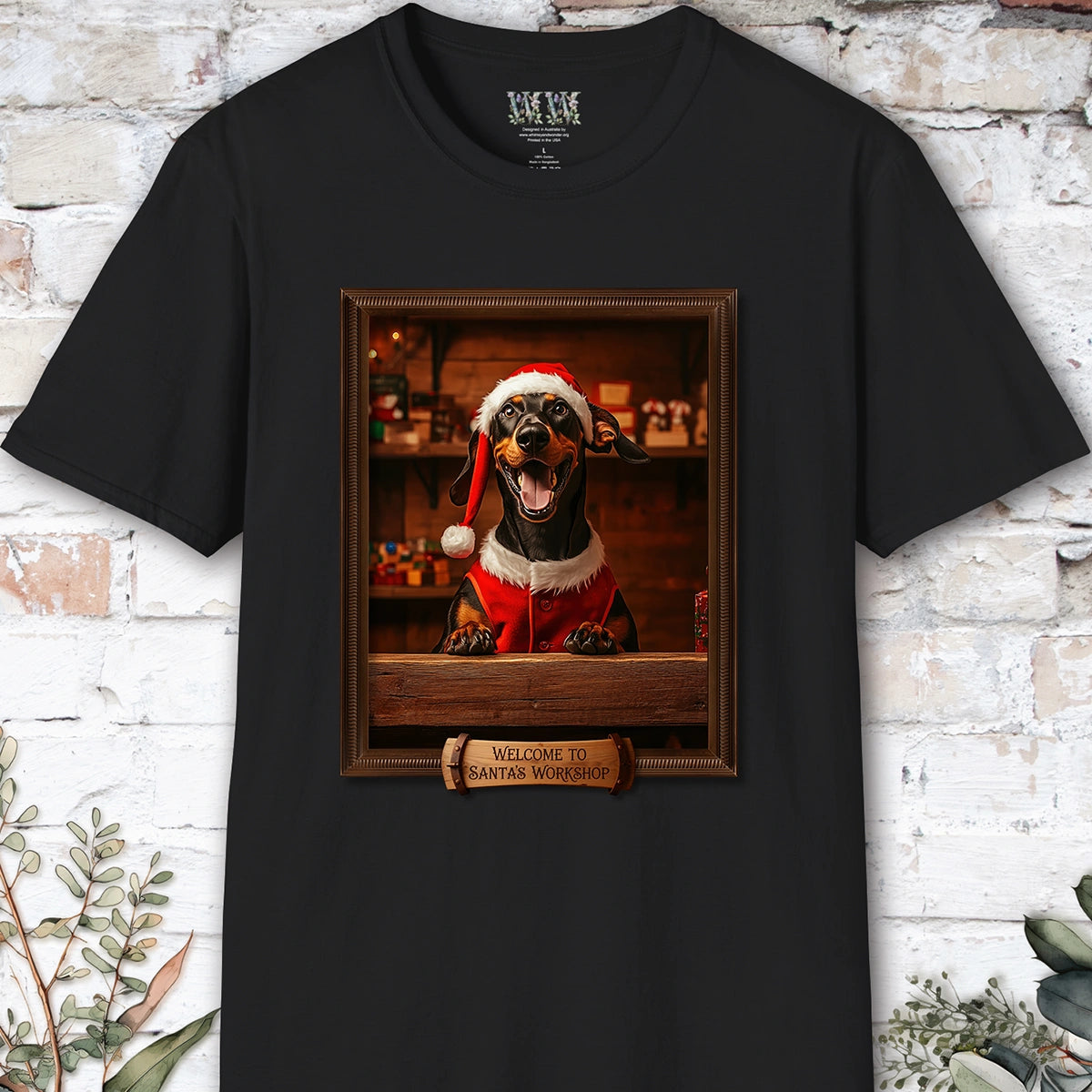 Doberman Pinscher Santa's Workshop Unisex T shirt