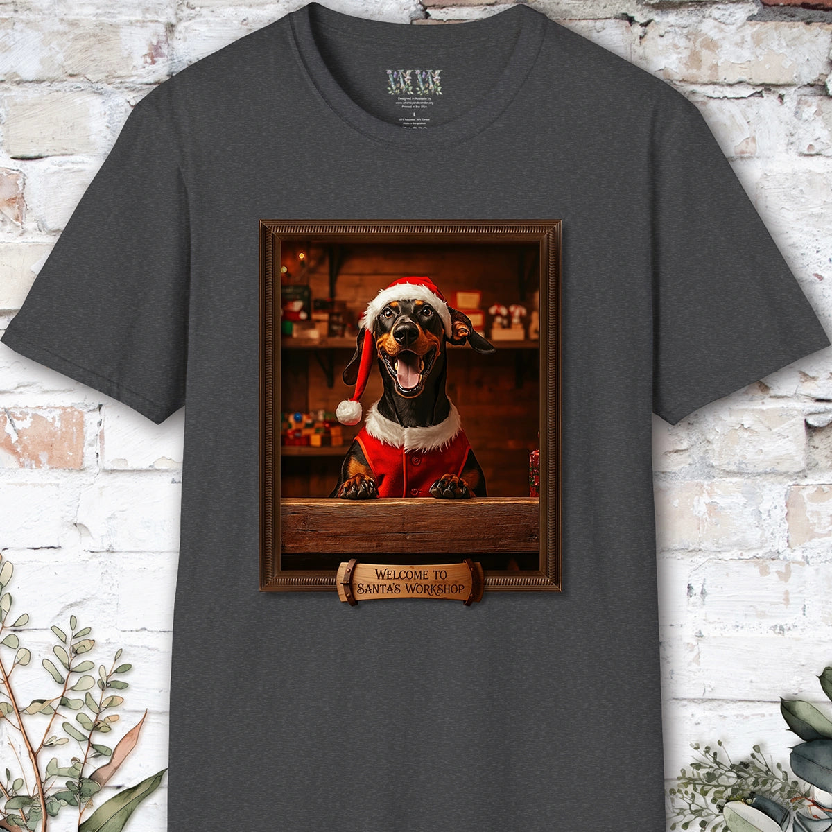 Doberman Pinscher Santa's Workshop Unisex T shirt