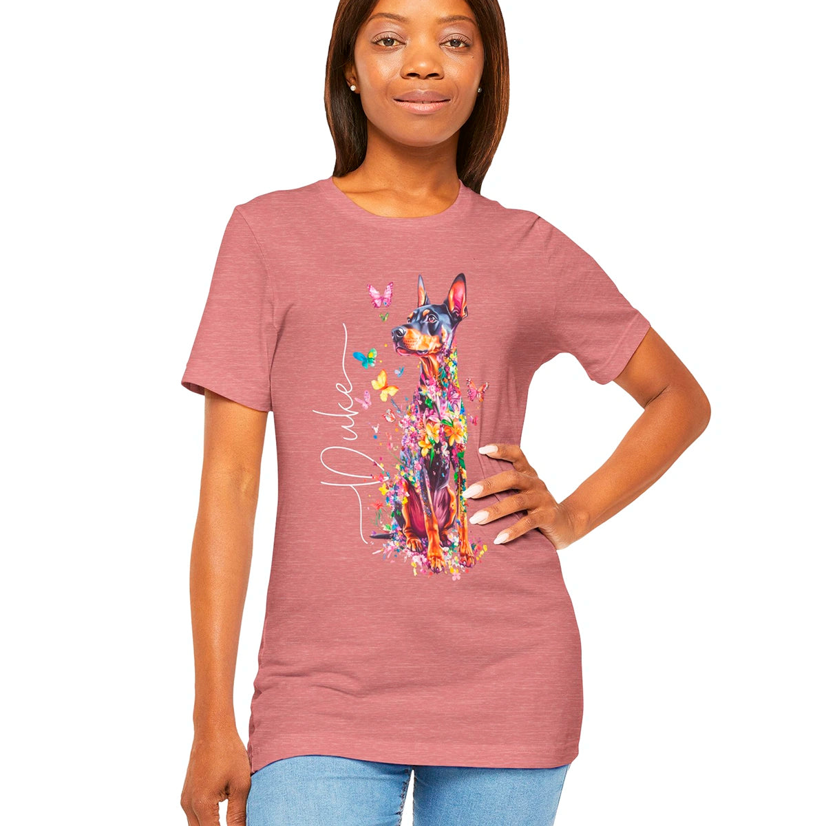 Doberman Pinscher Floral personalized T shirt