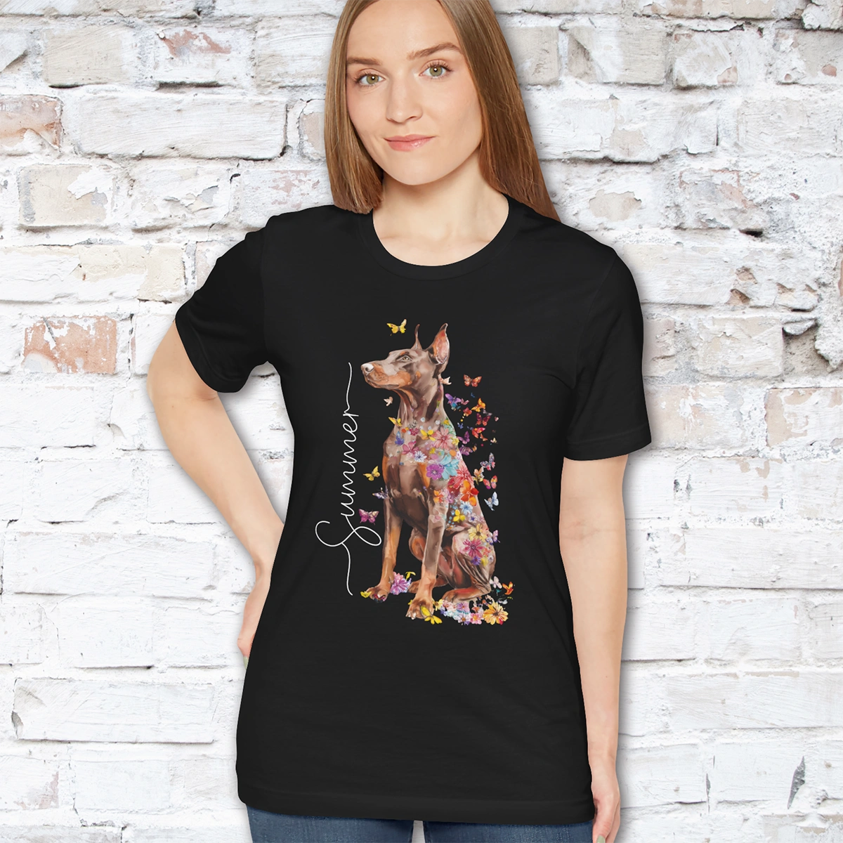 Doberman Pinscher #4 Floral Personalized T shirt