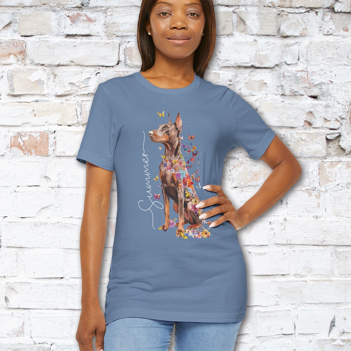 Doberman Pinscher #4 Floral Personalized T shirt
