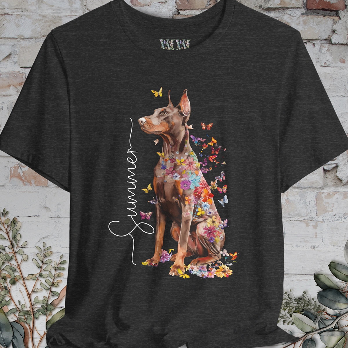 Doberman Pinscher #4 Floral Personalized T shirt