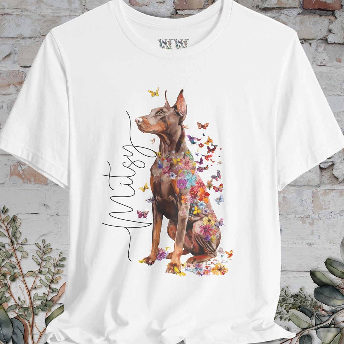 Doberman Pinscher #4 Floral Personalized T shirt