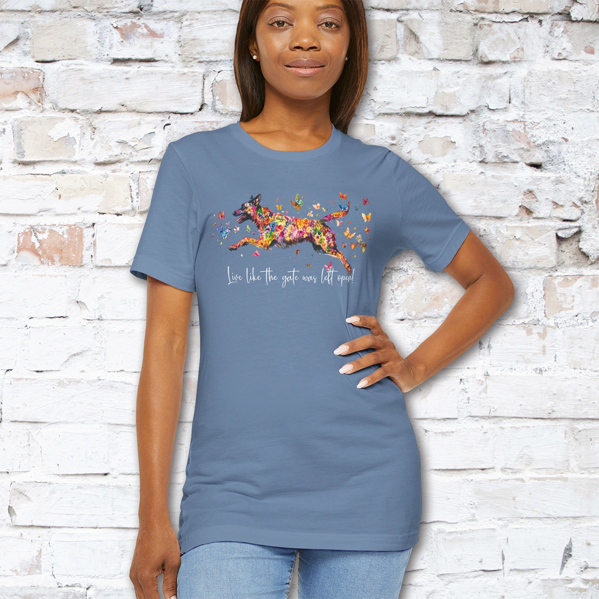 Dutch Shepherd "Live like the gate was left open" Unisex T shirt