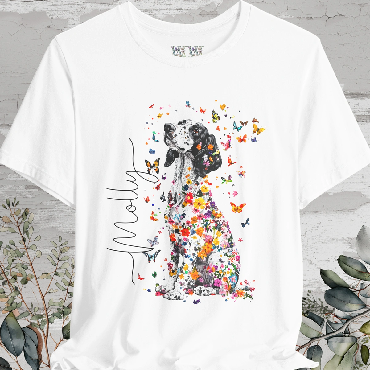 English Setter #2 Floral Personalized T shirt