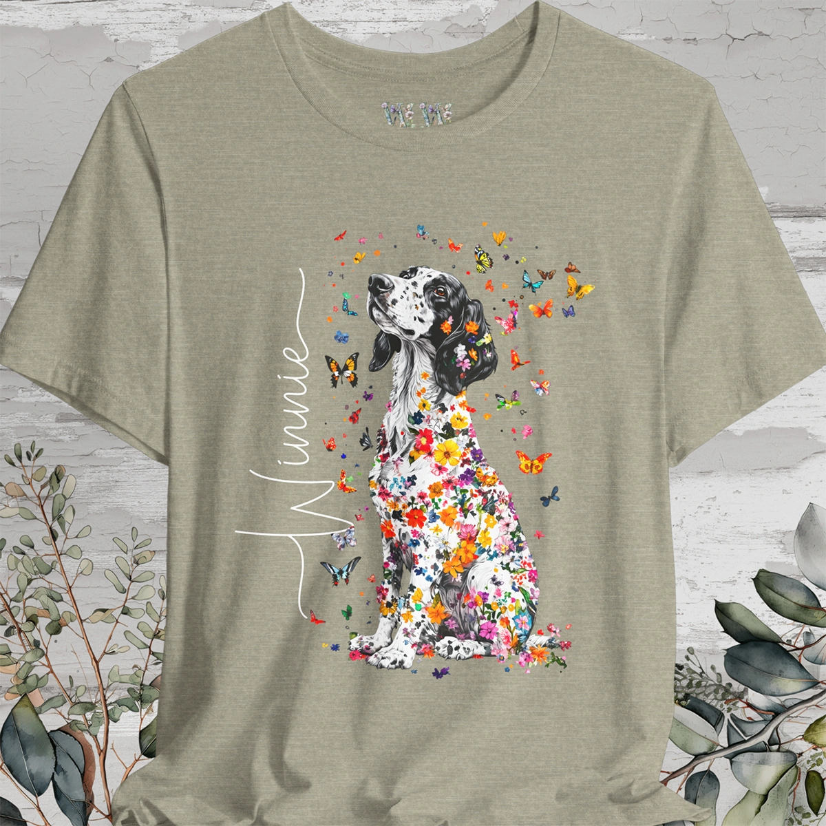English Setter #2 Floral Personalized T shirt