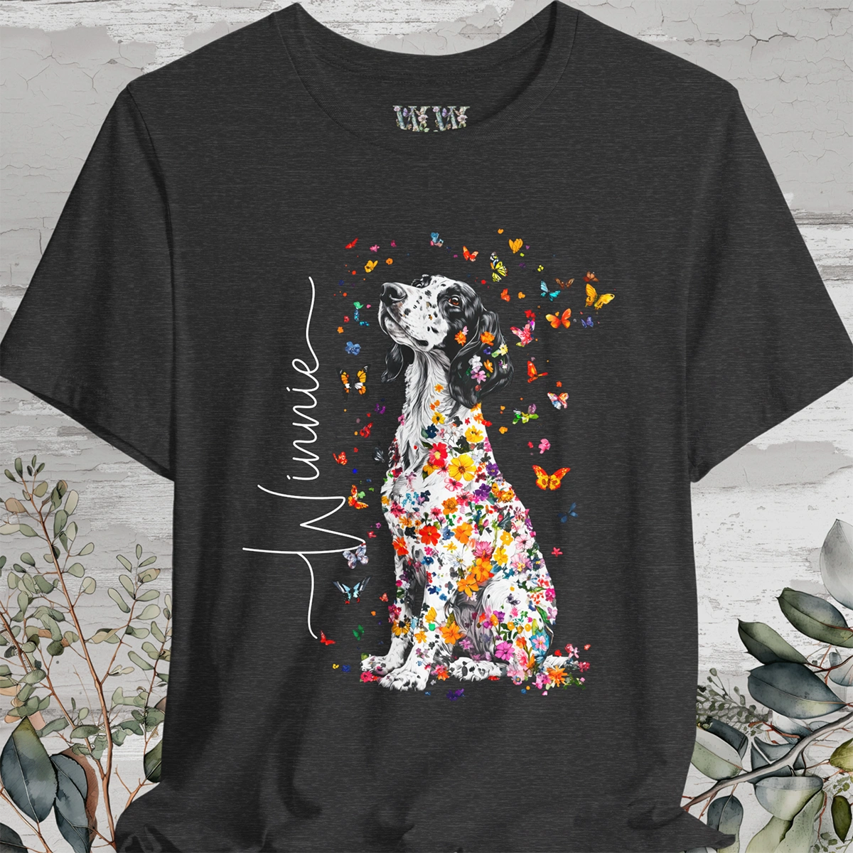 English Setter #2 Floral Personalized T shirt