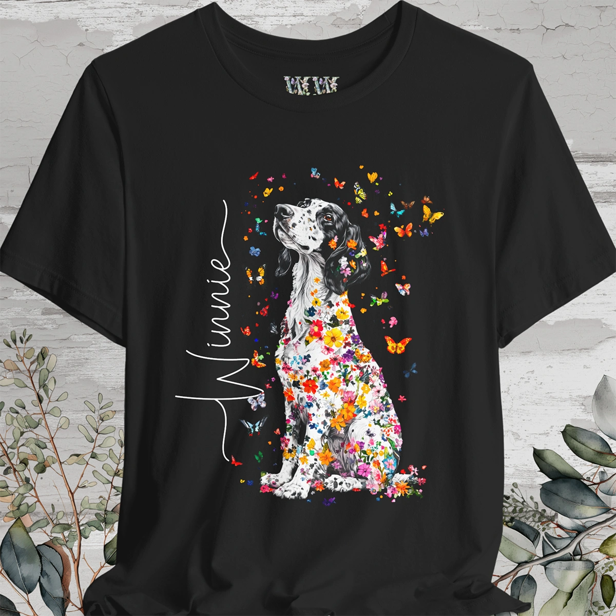 English Setter #2 Floral Personalized T shirt