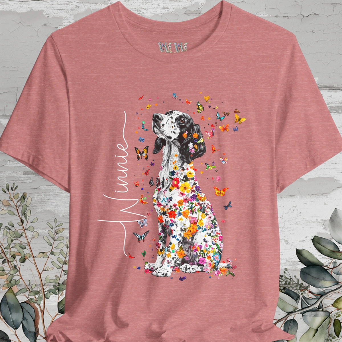 English Setter #2 Floral Personalized T shirt