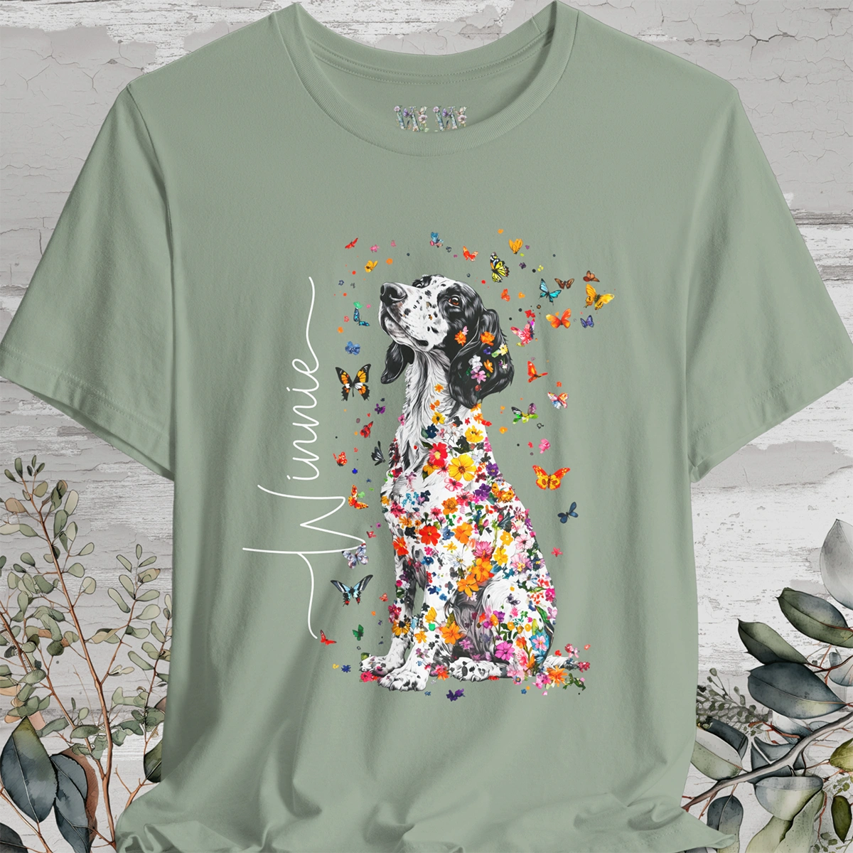 English Setter #2 Floral Personalized T shirt