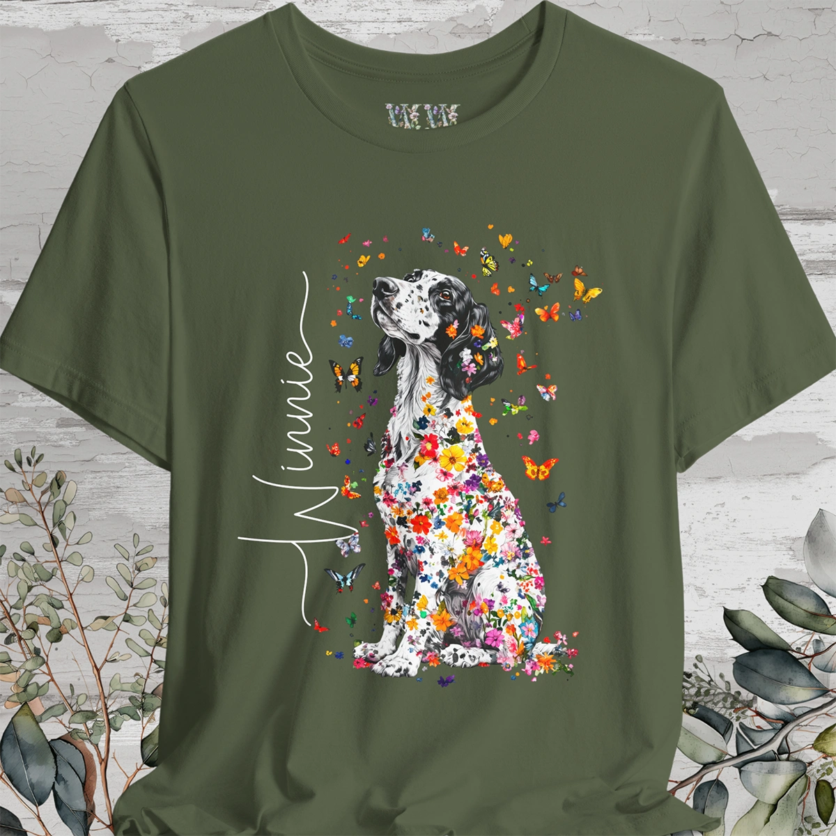 English Setter #2 Floral Personalized T shirt