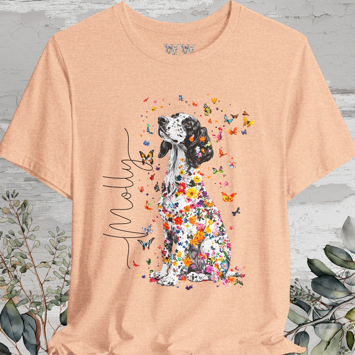 English Setter #2 Floral Personalized T shirt