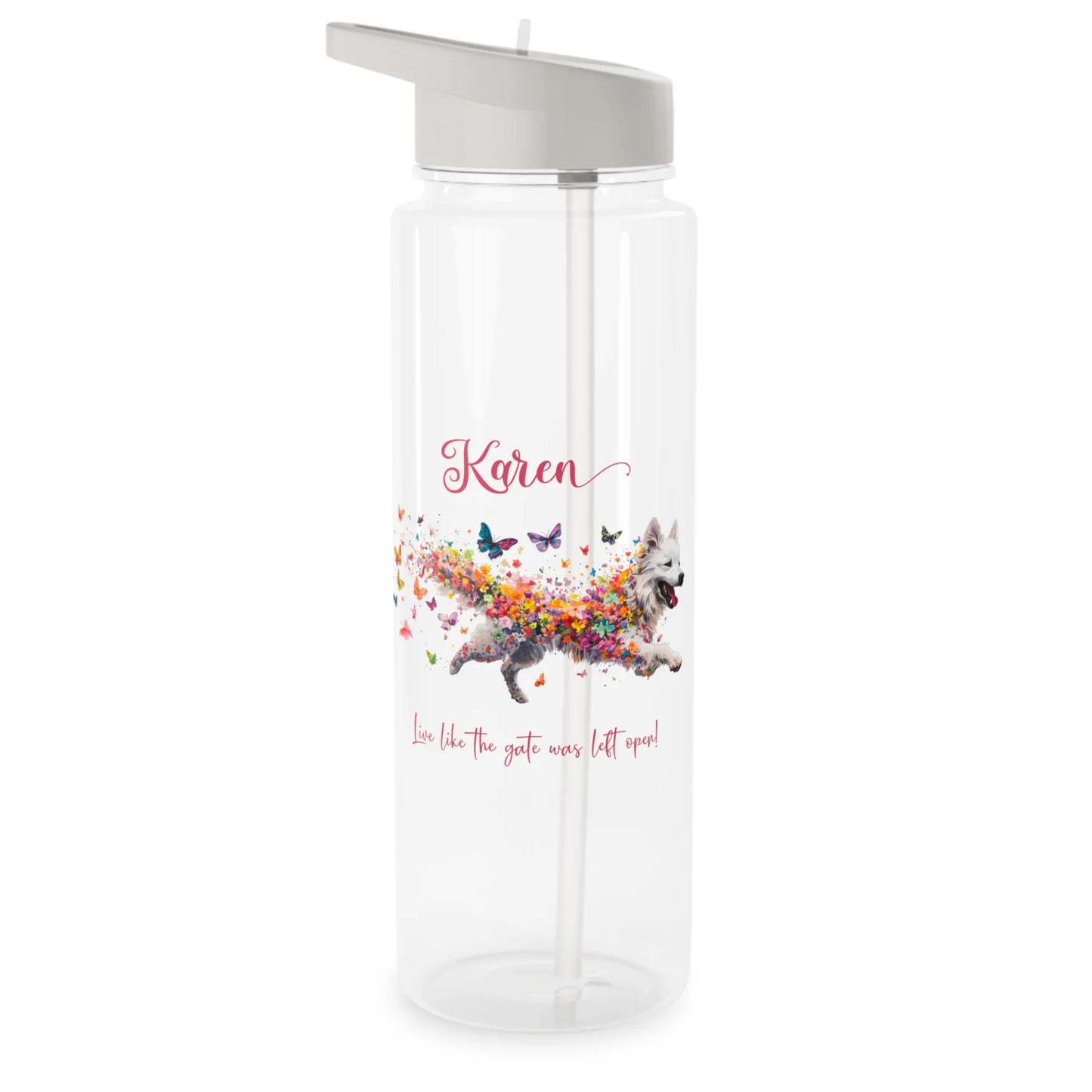 Water Bottle, Personalized, Samoyed "Live like the gate was left open". 2 sizes