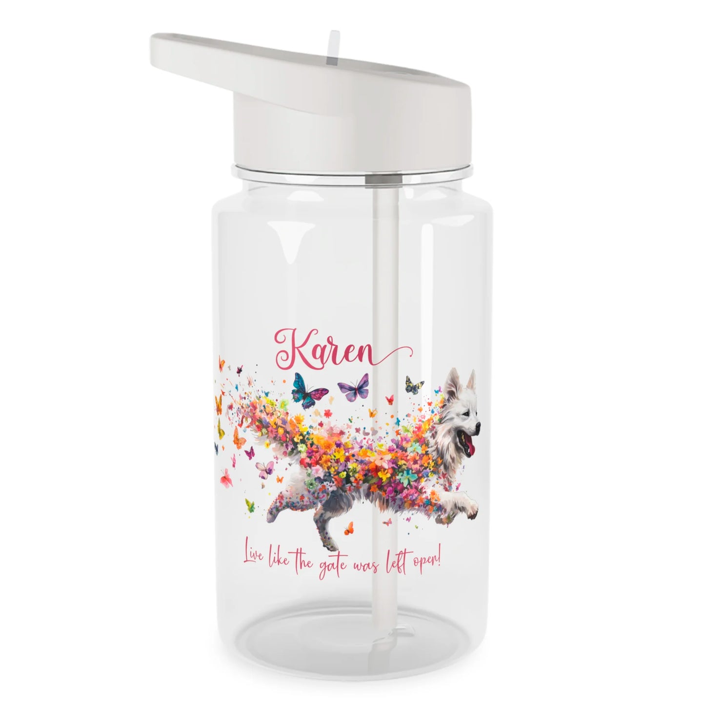 Water Bottle, Personalized, Samoyed "Live like the gate was left open". 2 sizes