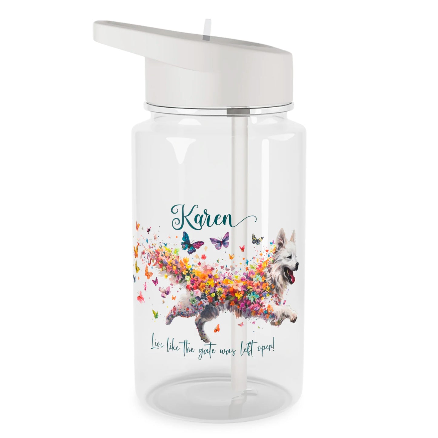 Water Bottle, Personalized, Samoyed "Live like the gate was left open". 2 sizes