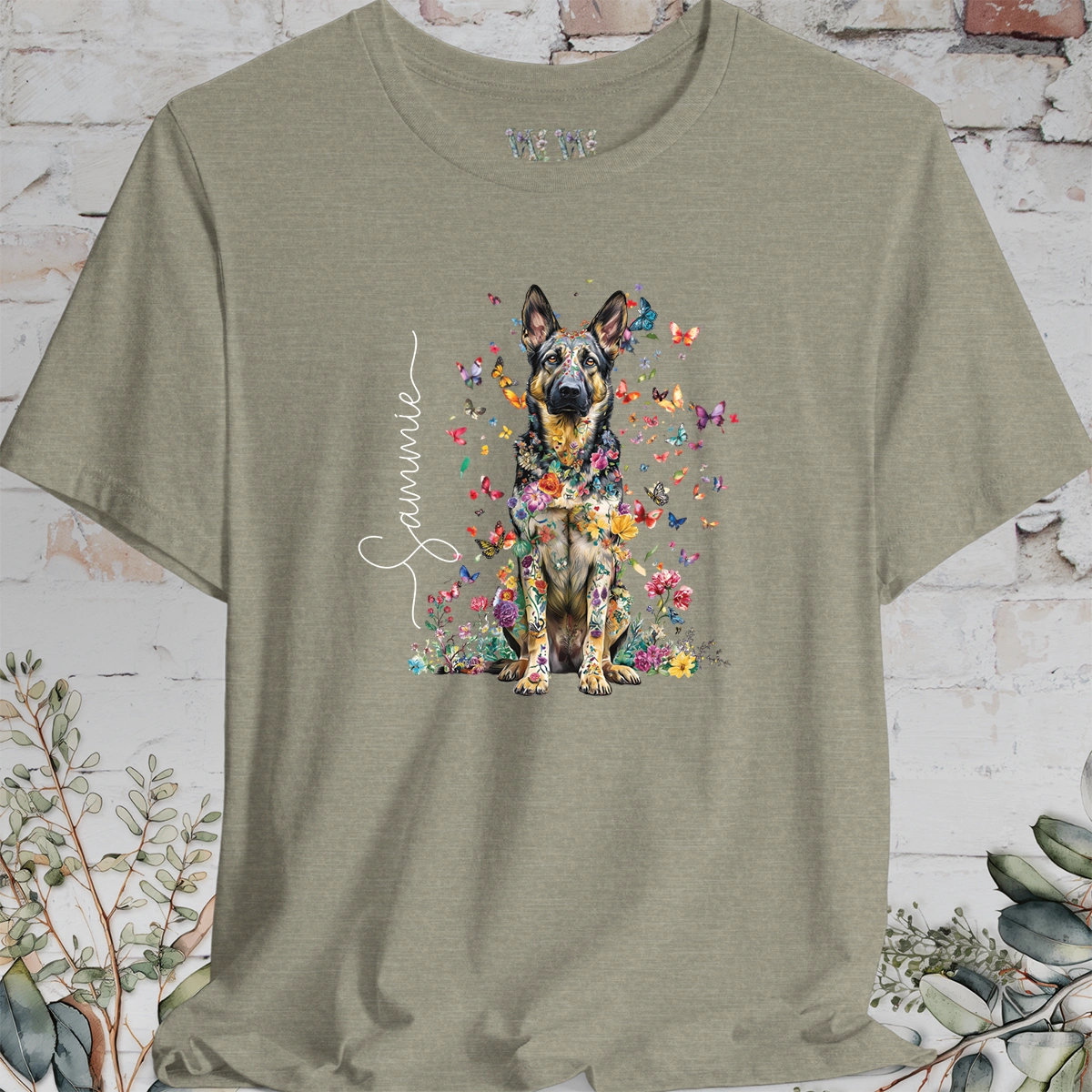 German Shepherd #2 Floral Personalized T shirt