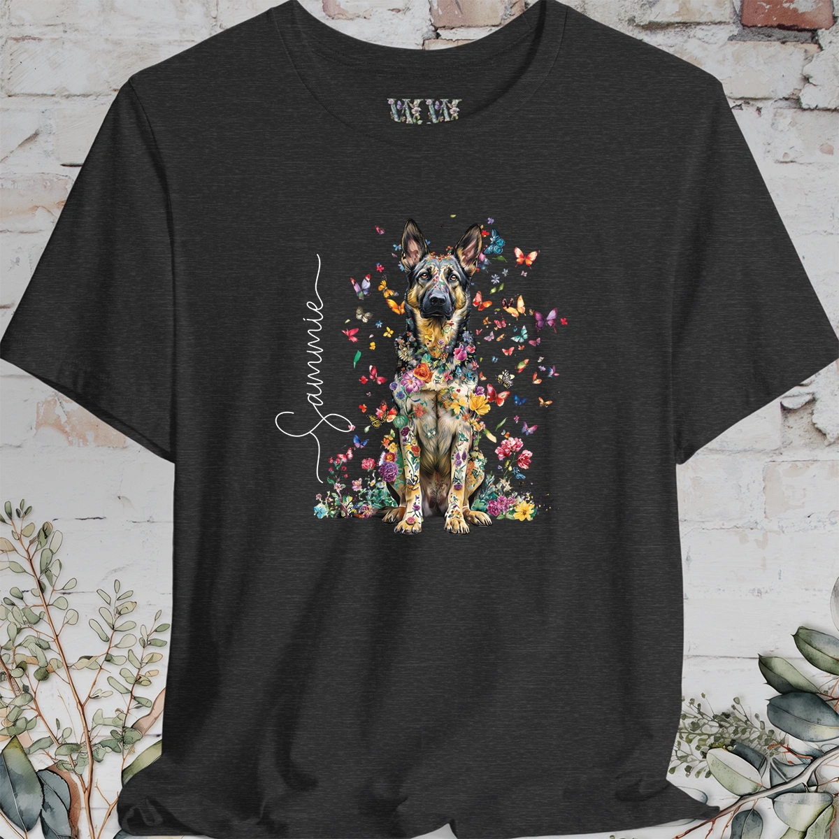 German Shepherd #2 Floral Personalized T shirt
