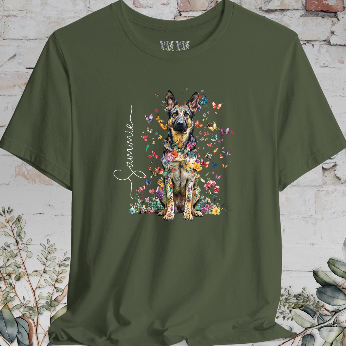 German Shepherd #2 Floral Personalized T shirt