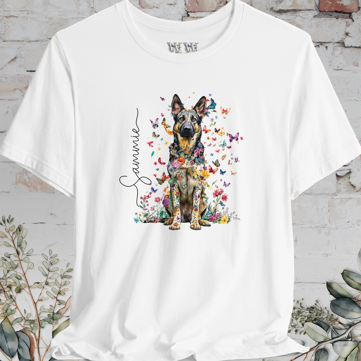 German Shepherd #2 Floral Personalized T shirt