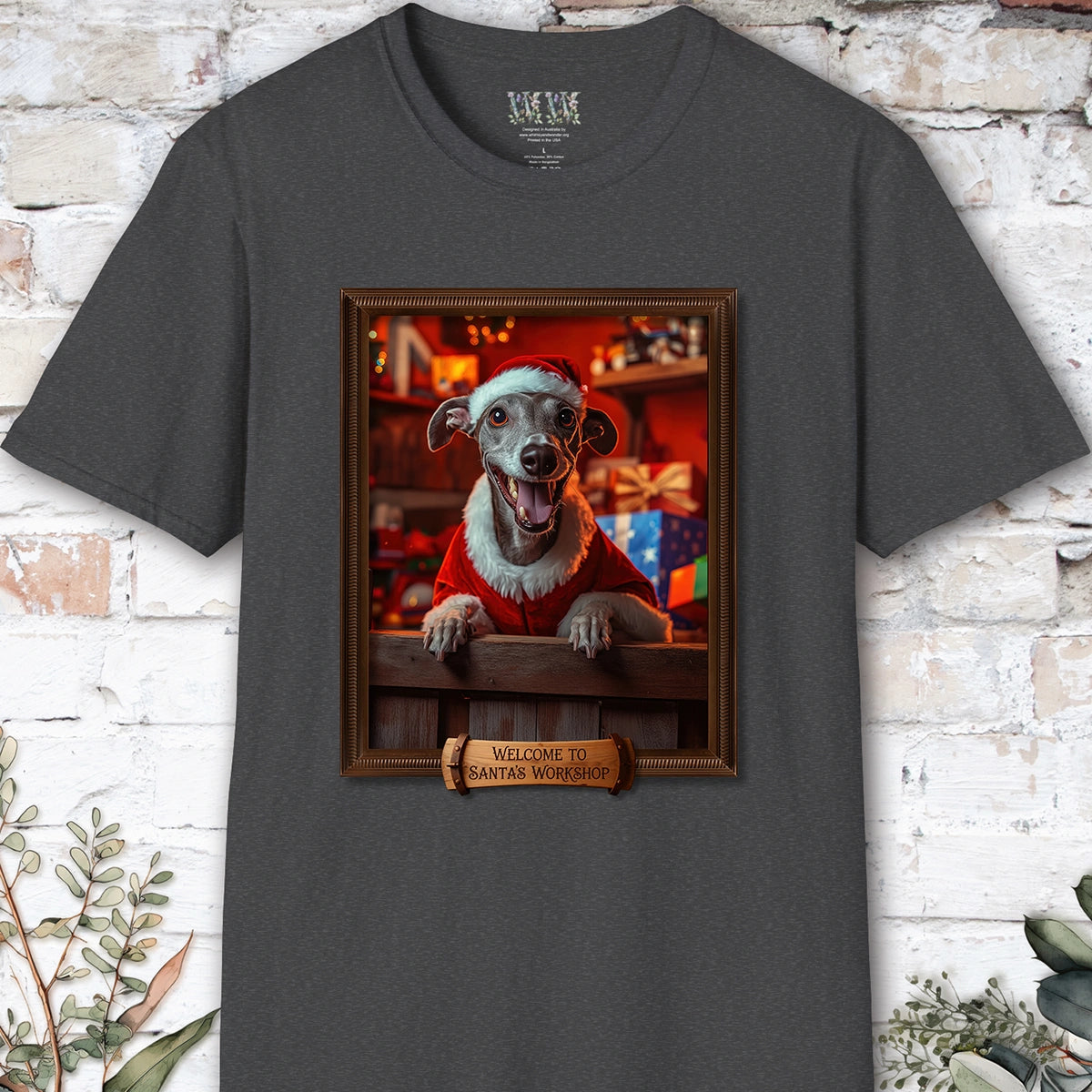 Greyhound Santa's Workshop Unisex T shirt
