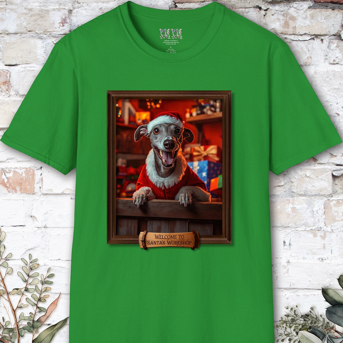 Greyhound Santa's Workshop Unisex T shirt