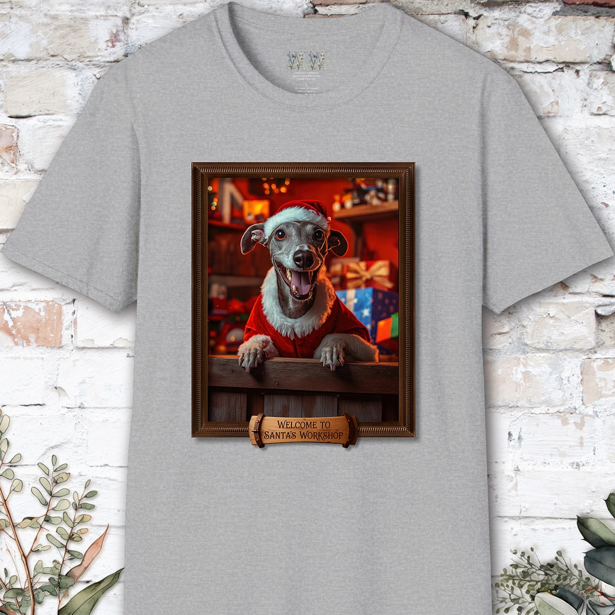 Greyhound Santa's Workshop Unisex T shirt