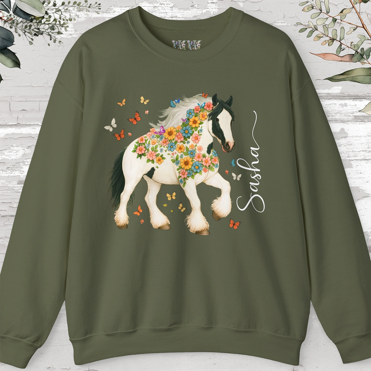 Gypsy Vanner Floral Personalized Sweat shirt