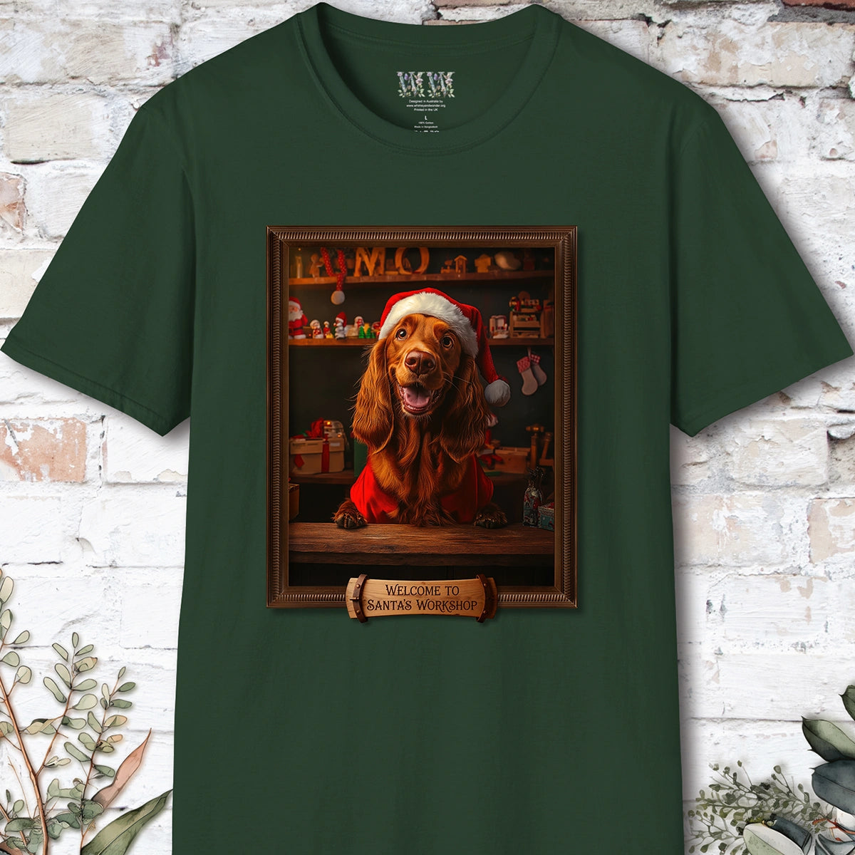 Irish Setter Santa's Workshop Unisex T shirt