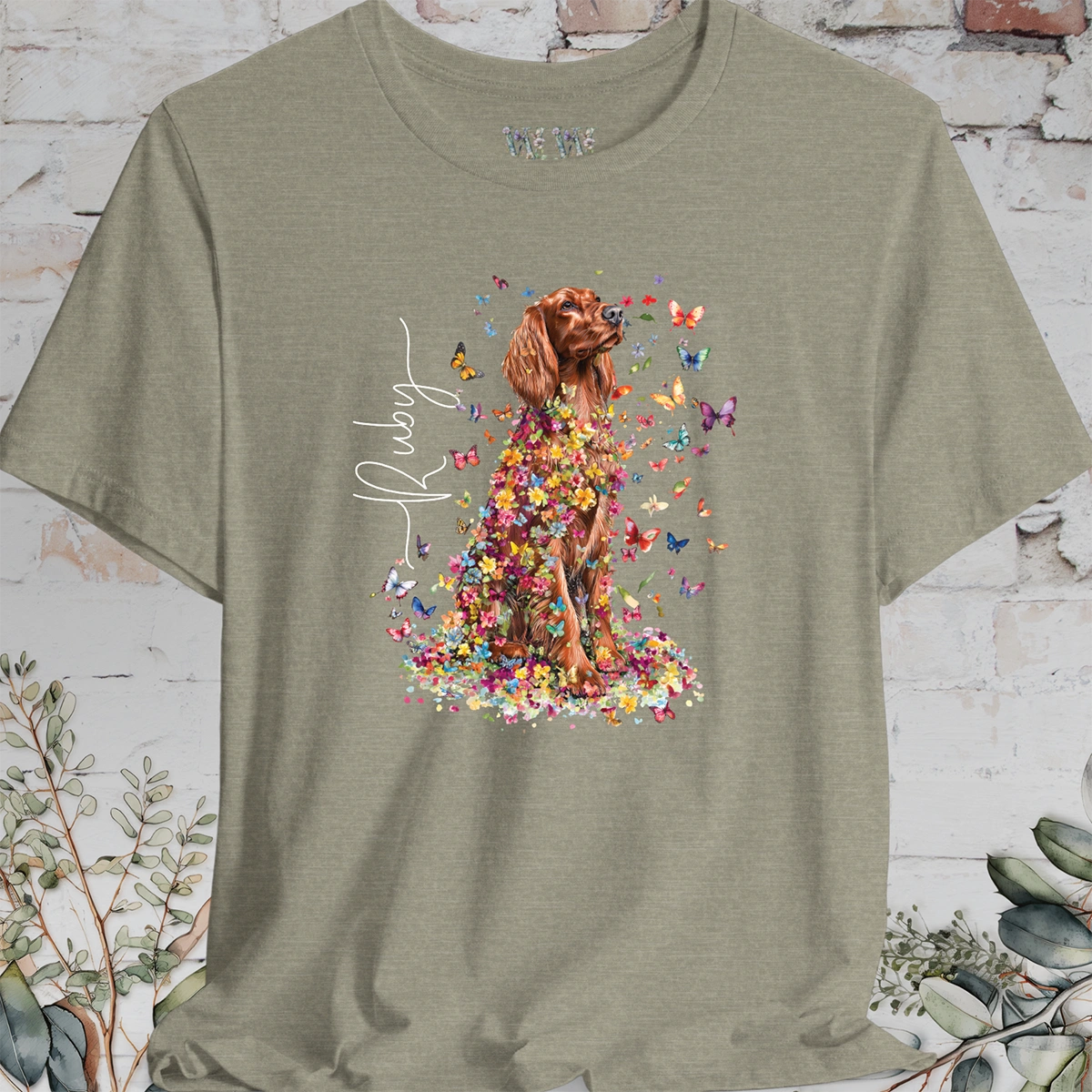 Irish Setter #2 Floral Butterfly T shirt