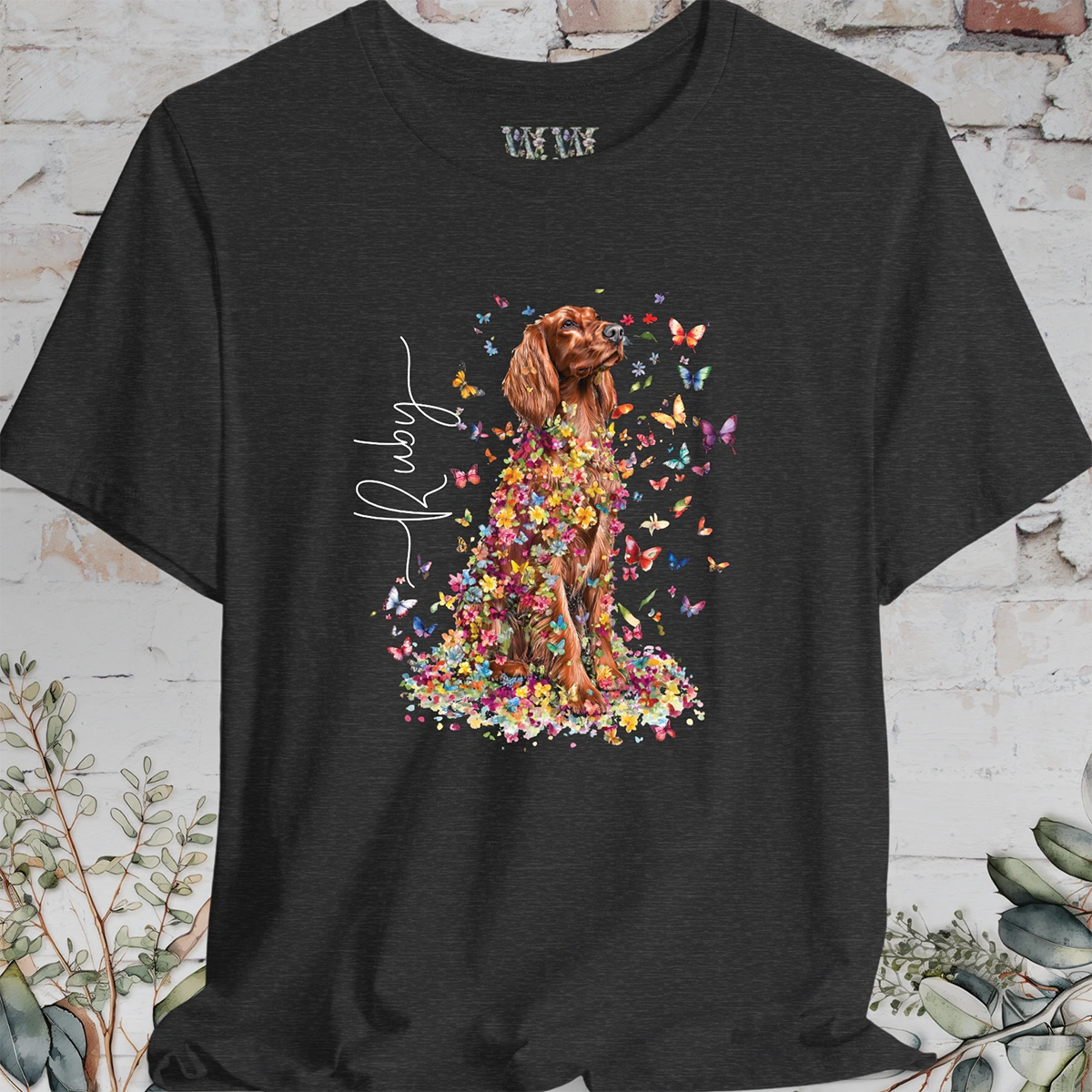 Irish Setter #2 Floral Butterfly T shirt