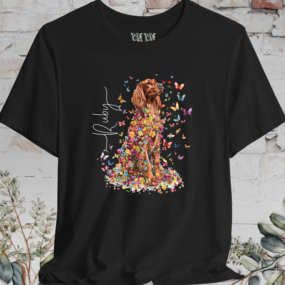 Irish Setter #2 Floral Butterfly T shirt