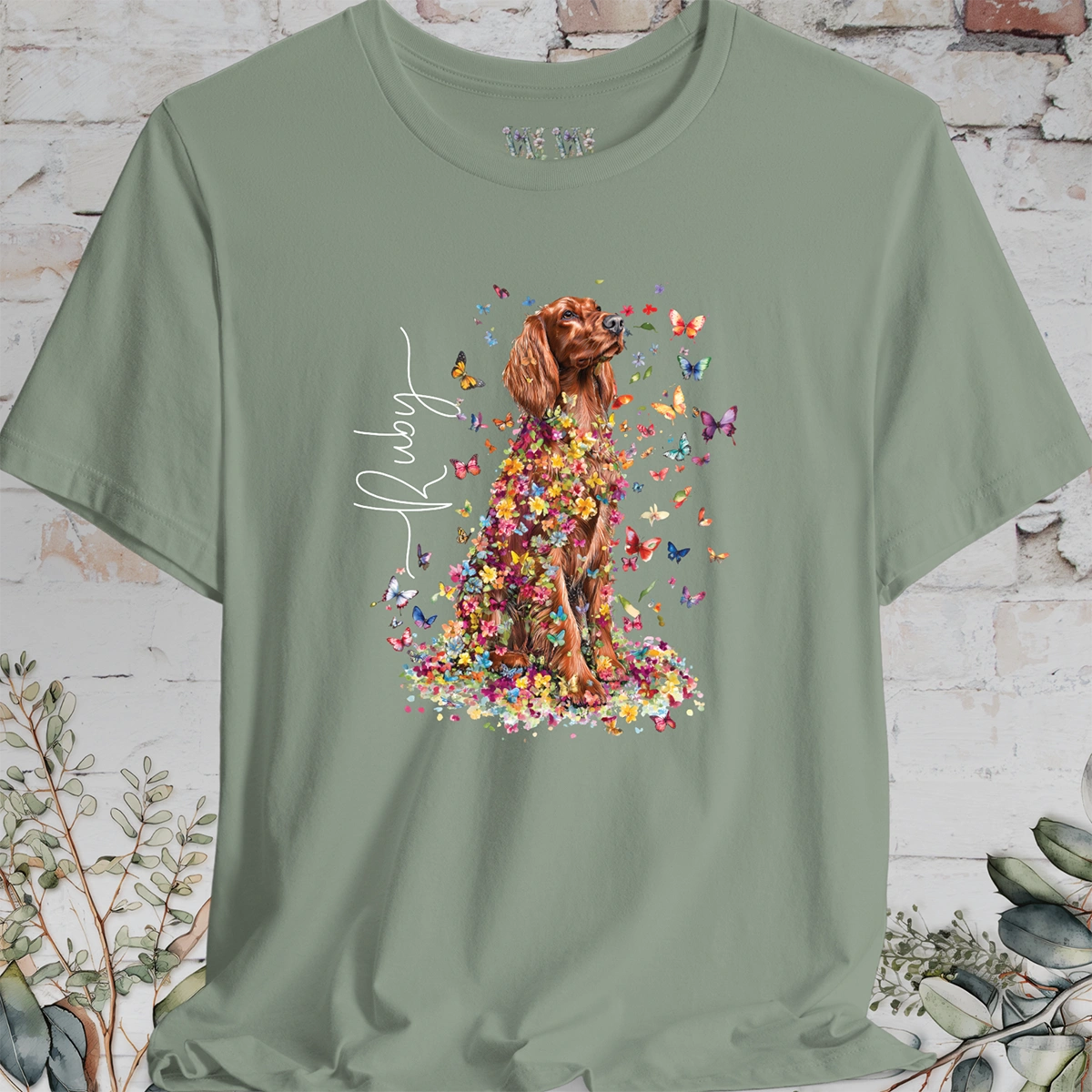 Irish Setter #2 Floral Butterfly T shirt