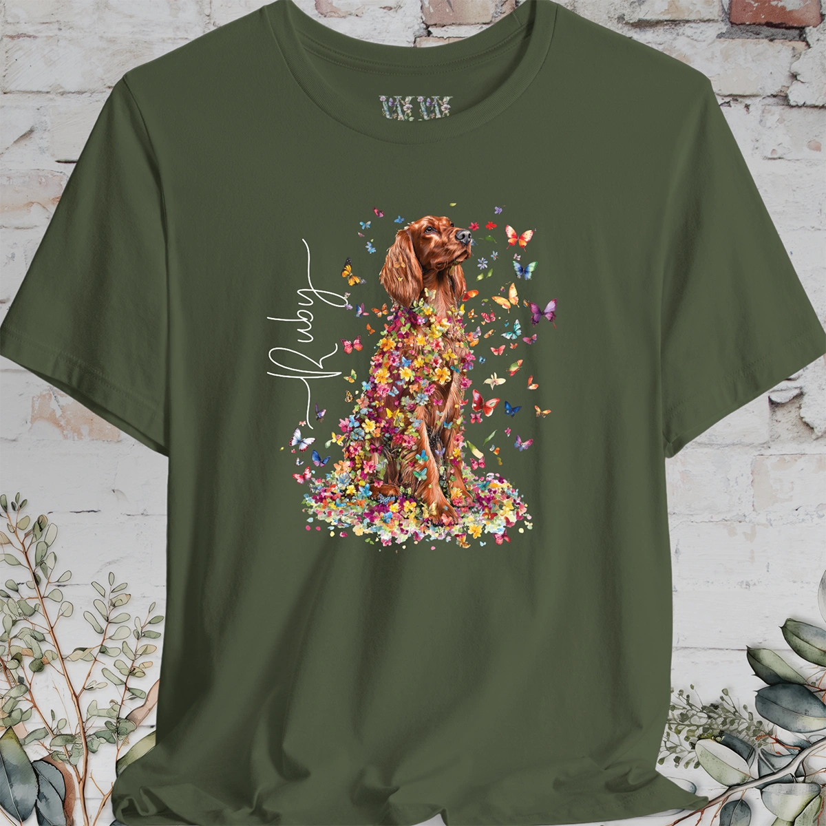 Irish Setter #2 Floral Butterfly T shirt