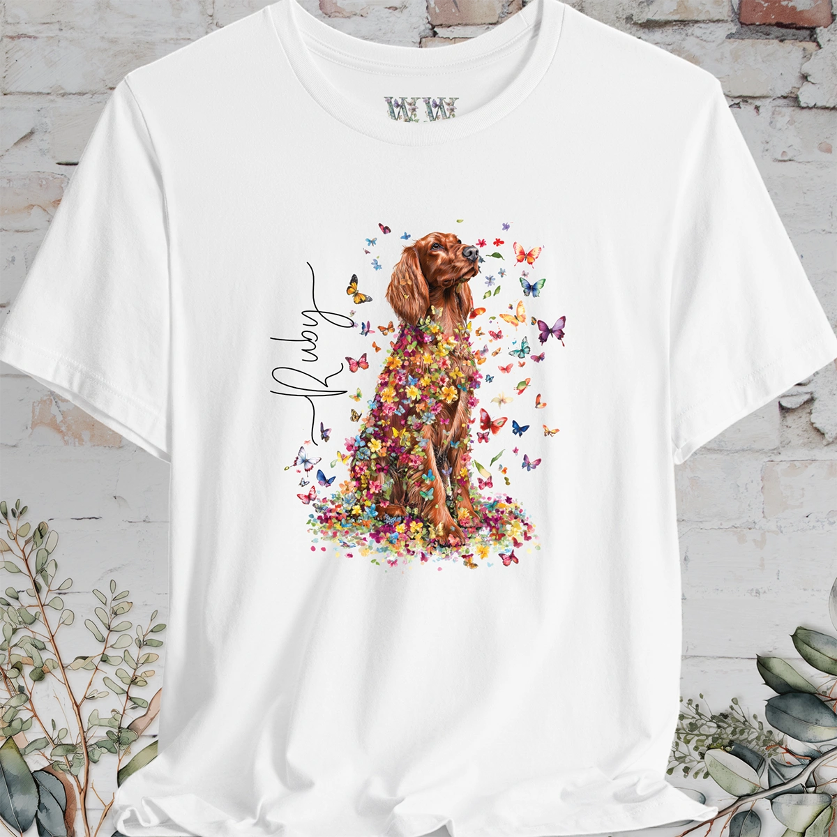Irish Setter #2 Floral Butterfly T shirt