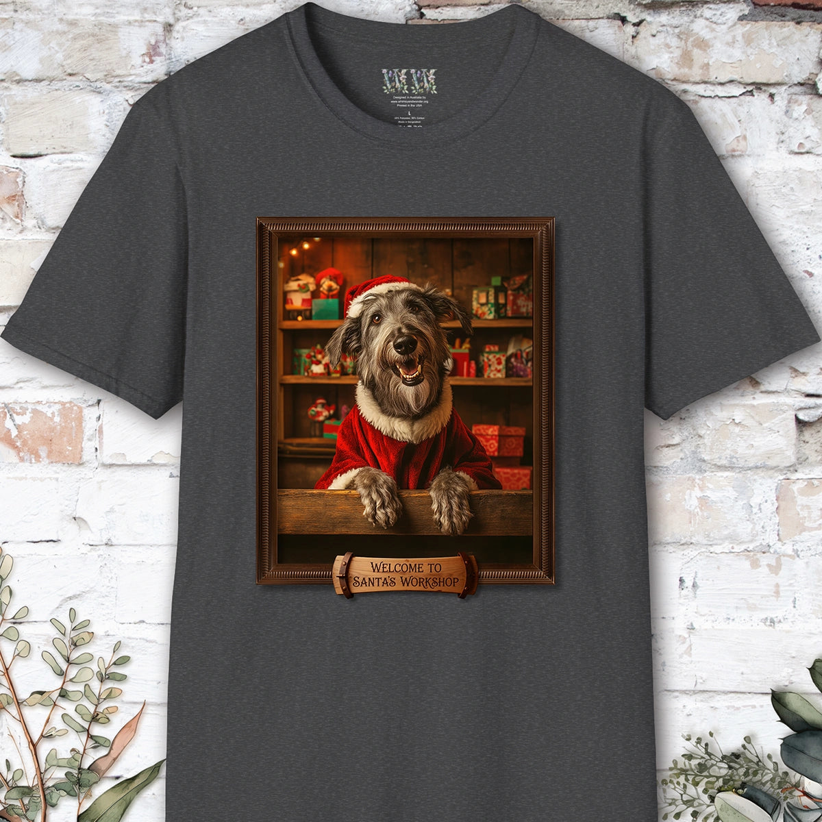 Irish Wolfhound Santa's Workshop Unisex T shirt