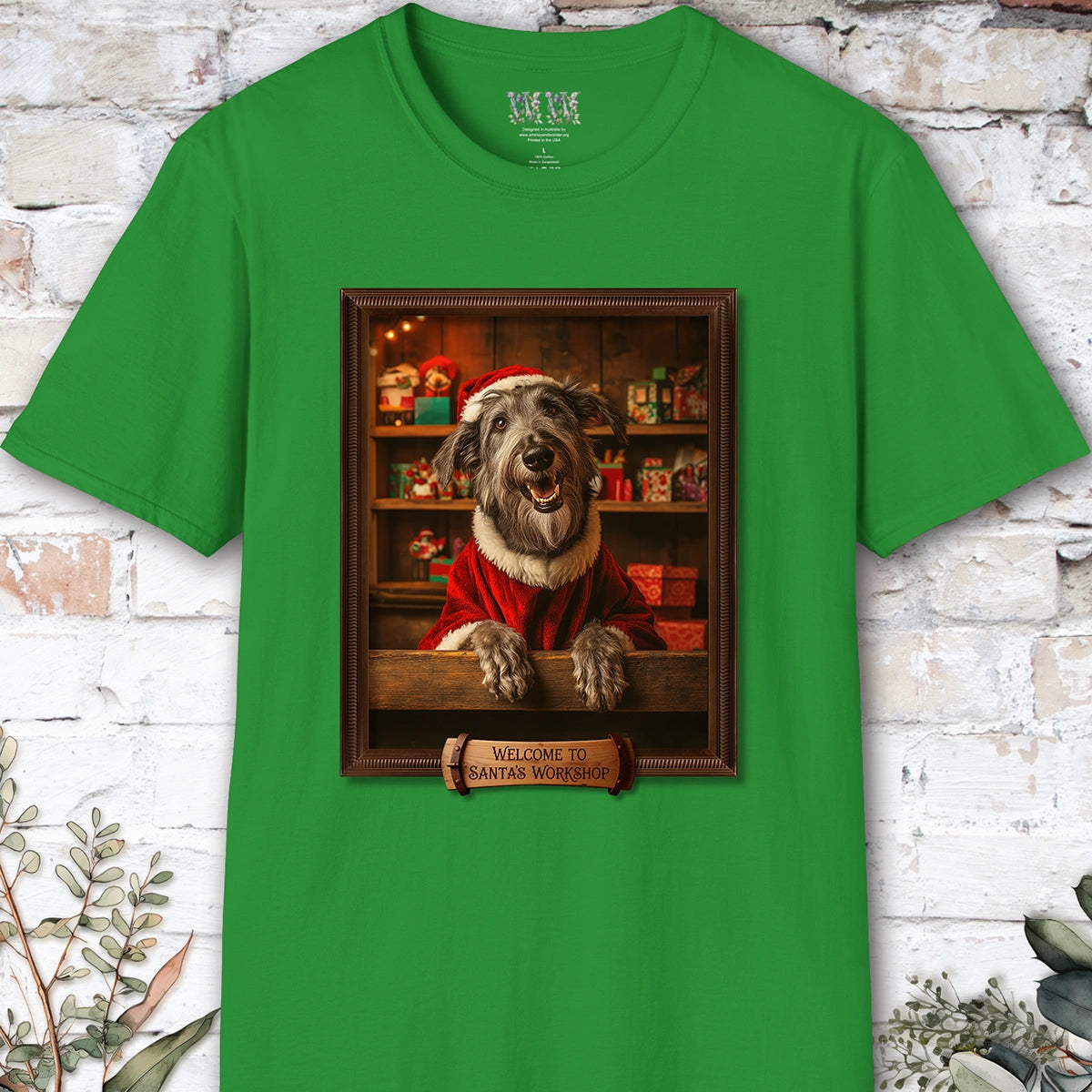 Irish Wolfhound Santa's Workshop Unisex T shirt