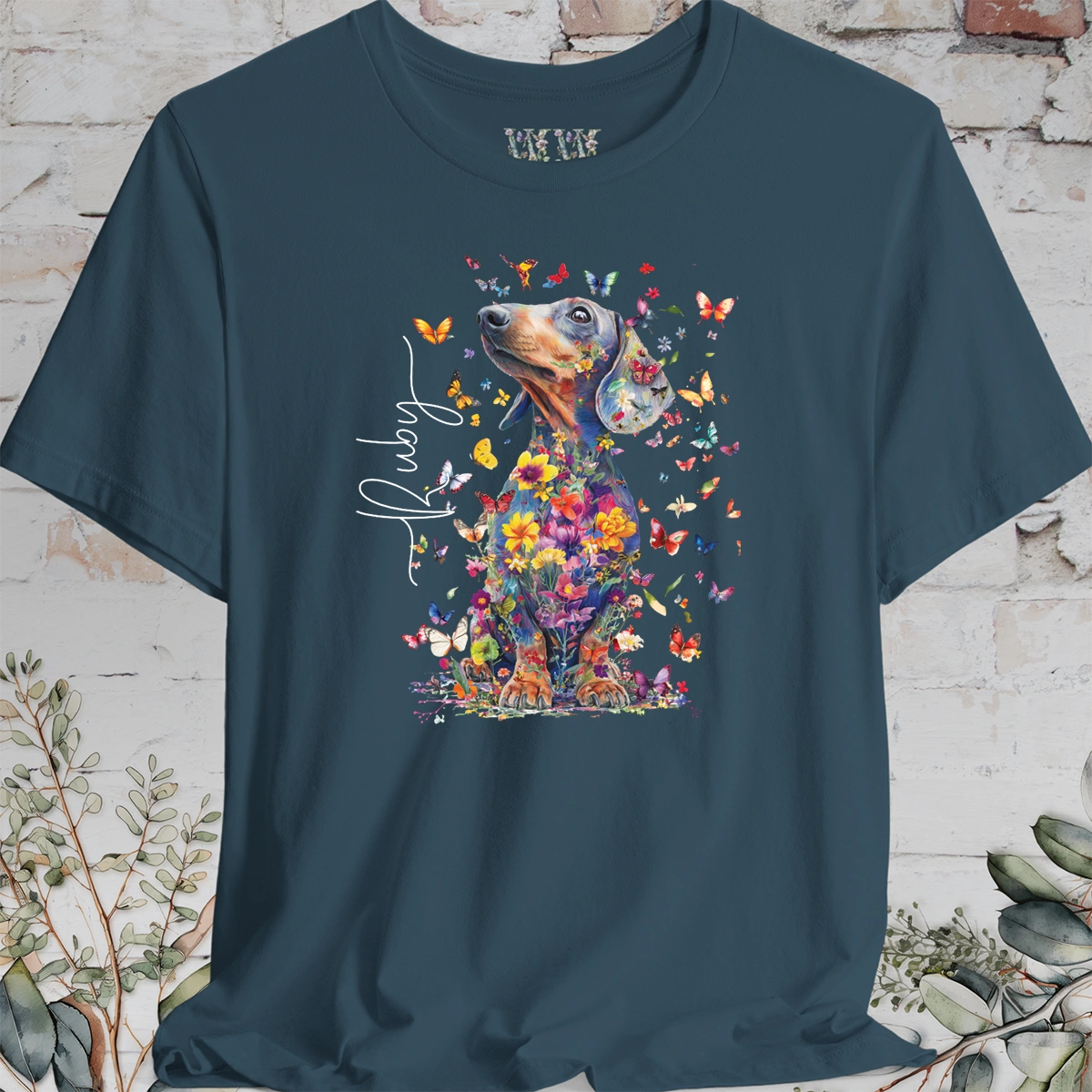 Italian Doxie #1 Floral Butterfly personalized unisex T shirt