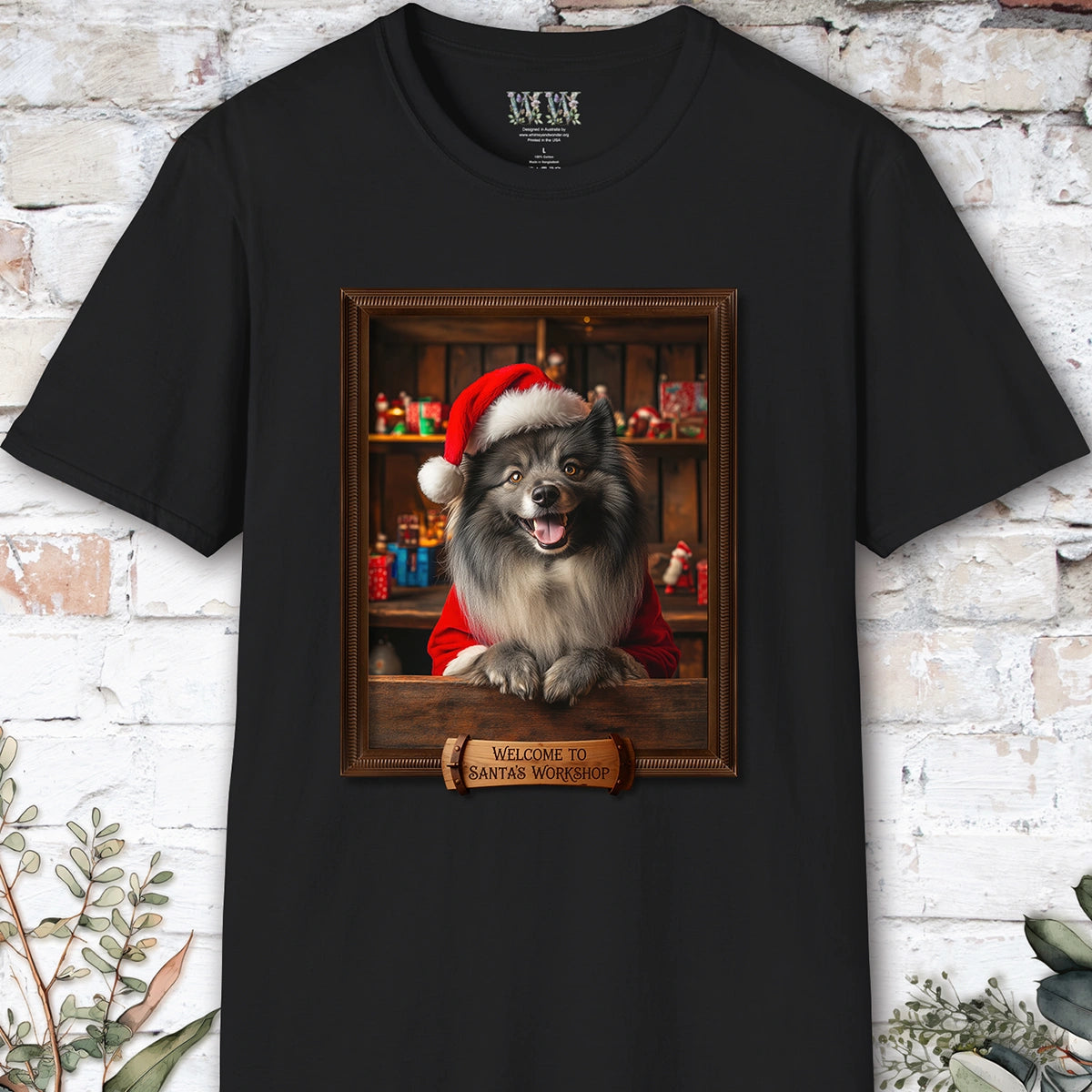 Keeshond Santa's Workshop Unisex T shirt
