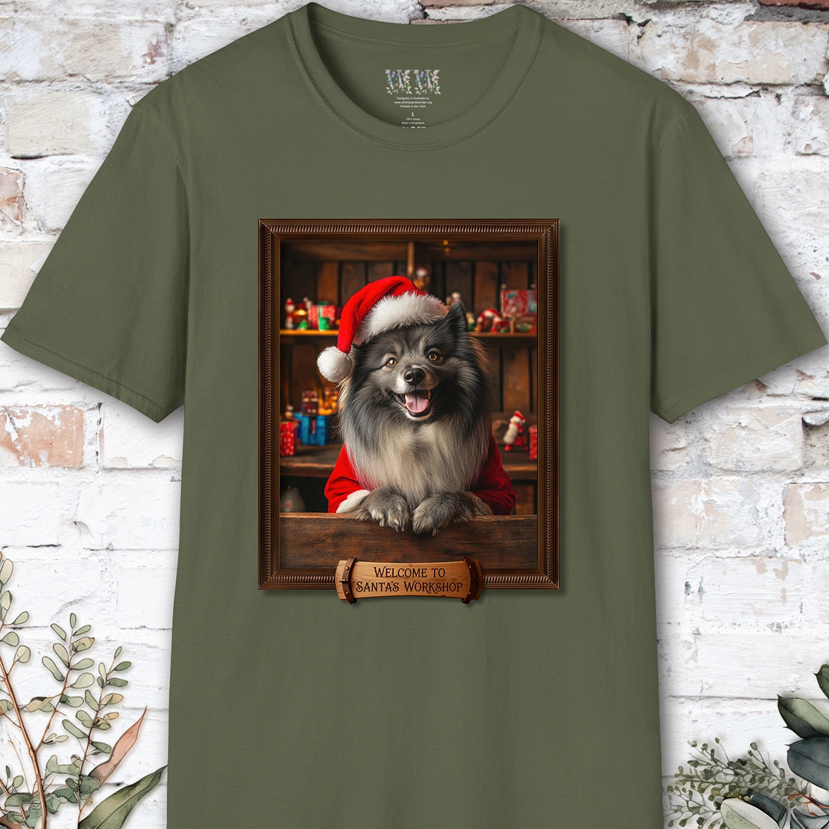 Keeshond Santa's Workshop Unisex T shirt