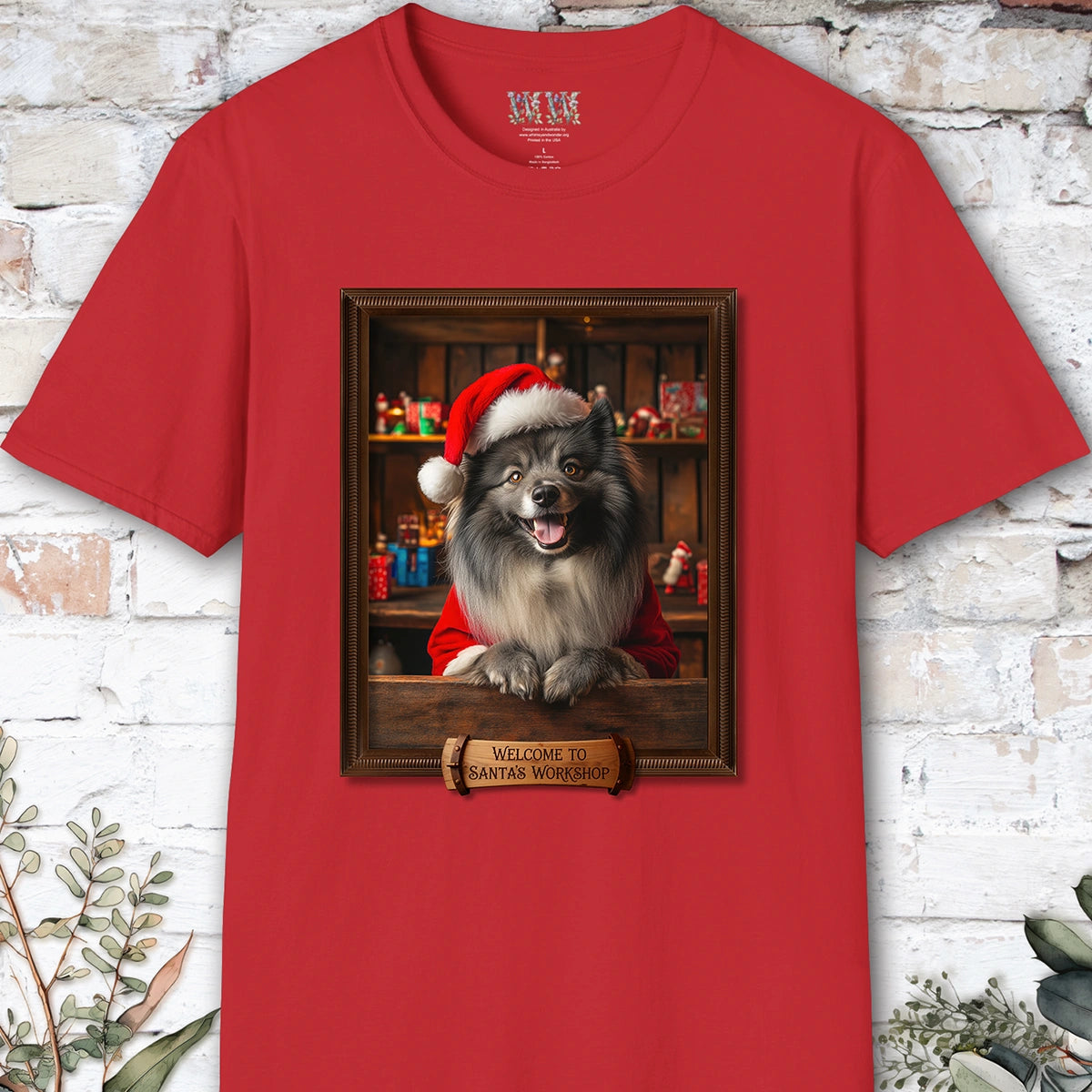 Keeshond Santa's Workshop Unisex T shirt