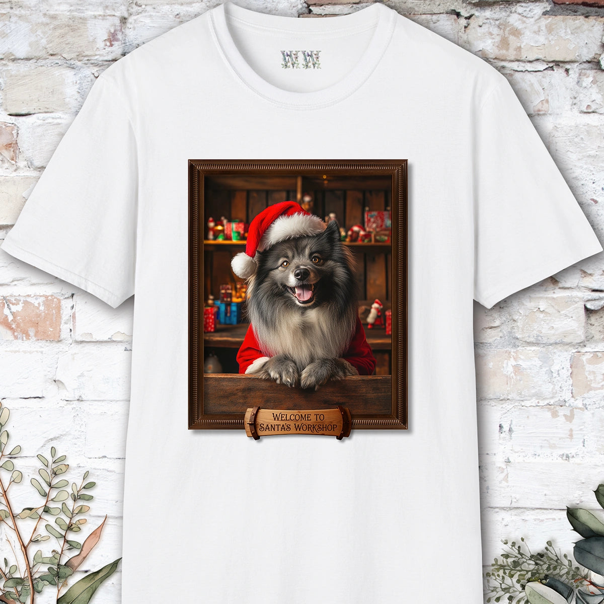 Keeshond Santa's Workshop Unisex T shirt