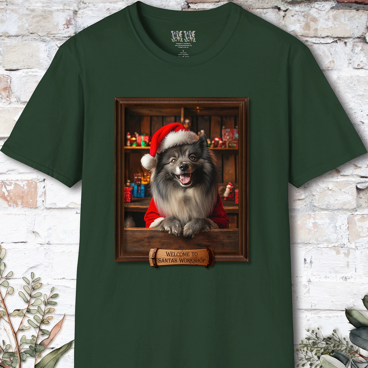 Keeshond Santa's Workshop Unisex T shirt