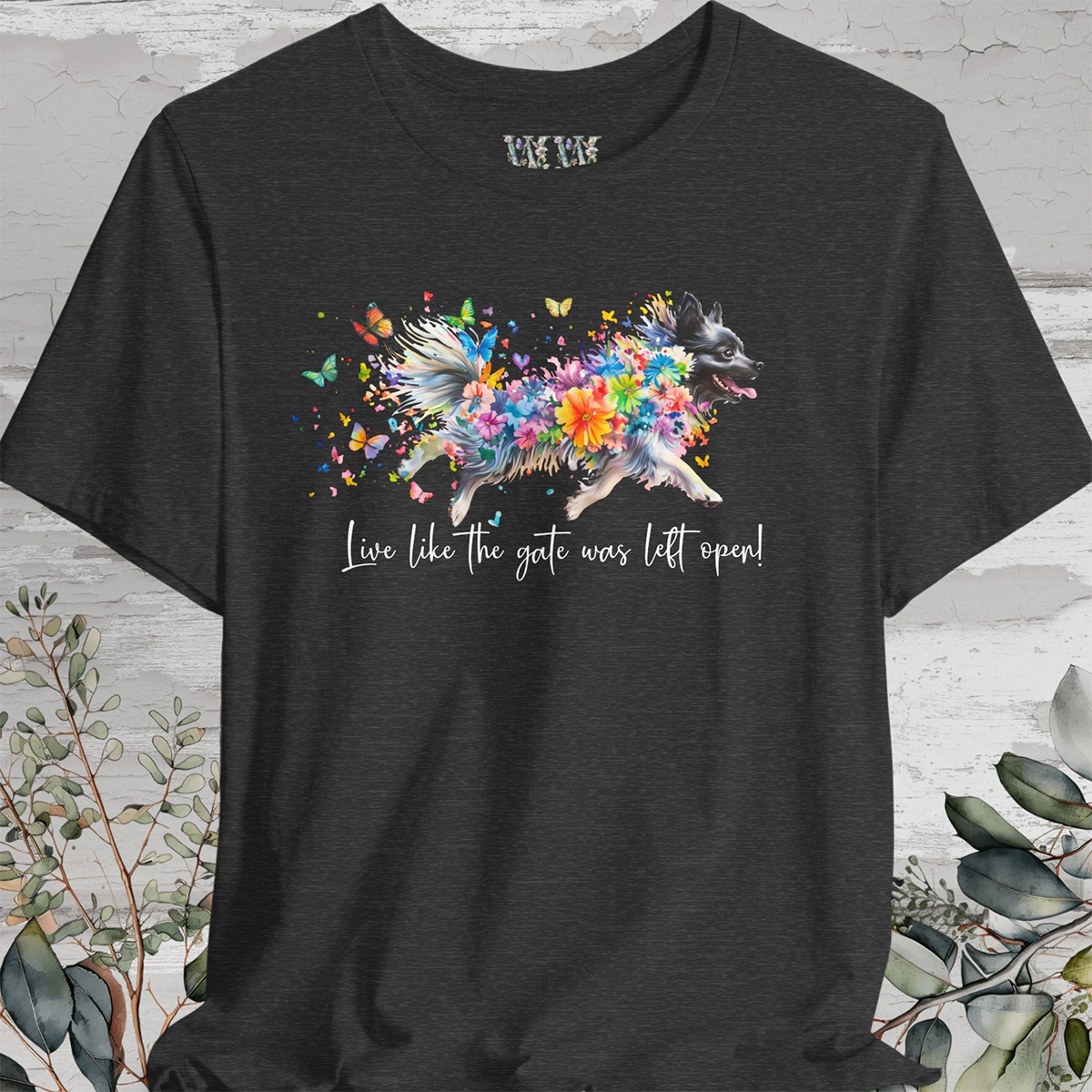 Keeshond #1 "Live like the gate was left open" Unisex T shirt
