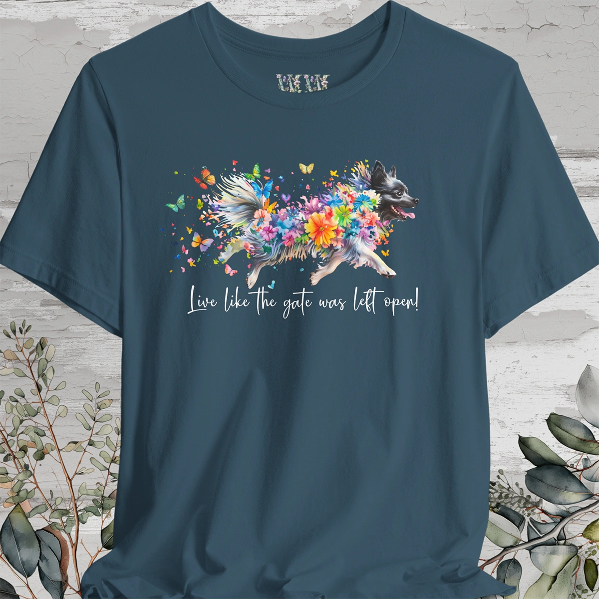 Keeshond #1 "Live like the gate was left open" Unisex T shirt